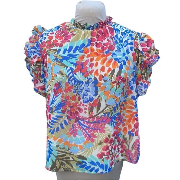 Sugarlips Tops - Sugar Lips Floral Top Lined Keyhole Button Back Sz. L Feminine